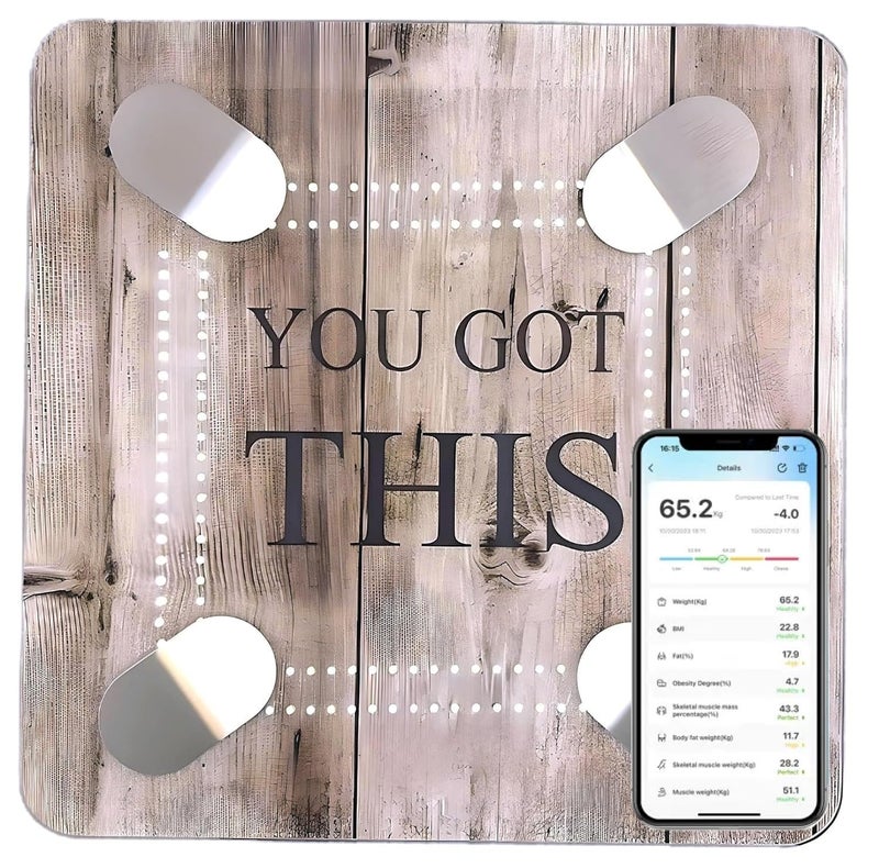 Body Basics Smart Scale - Digital Bathroom Scale with BMI & Body Fat Monitor, Health Analyzer, 400 lbs Capacity, Smartphone App Compatible (You Got This) - Image 1